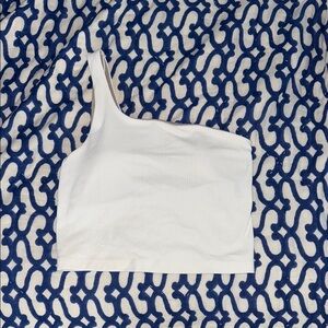 Lululemon Athletica White Asymmetrical Crop Tank Top